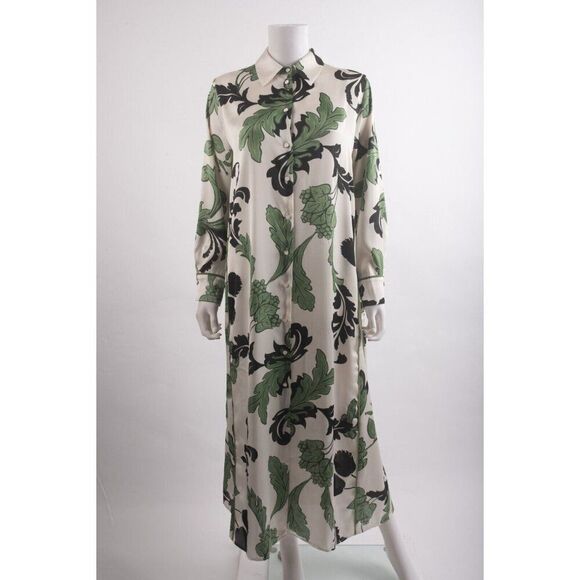 Zara Green and White Buttoned Midi Dress No Belt - Picture 1 of 6